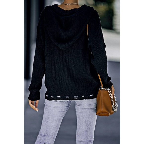 Zip-Up Distressed Hooded Cardigan- Four Colors Available - Picture 6 of 11